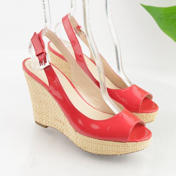 Franco Sarto Womens Sarah Sandal Size 9 Red Patent Wedge Heel Platform Slingback - Picture 12 of 12